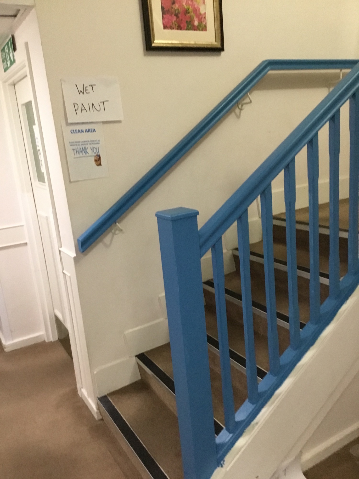 Handrails painted blue ten days after receiving report