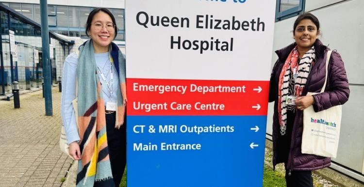 Healthwatch Greenwich representatives conducting an enter and view visit at Queen Elizabeth Hospital in Woolwich.