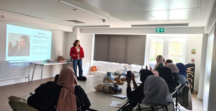 Healthwatch Greenwich representative delivering an "awareness of abuse" session with a local group supporting Muslim women.