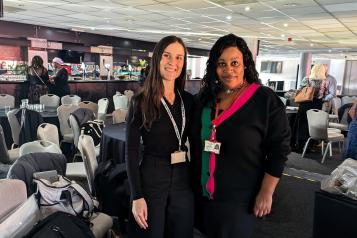 Healthwatch Greenwich representative and Greenwich Health representative at the launch of the Women and Girls Health Hub at Charlton Athletic Football Club