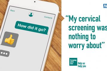 text with mobile phone notification reads 'my cervical screening was nothing to worry about'