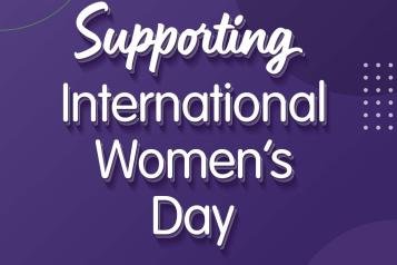 a purple background with white text: "Supporting international women's day"