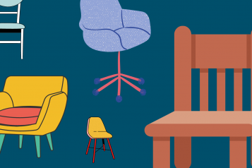 a colourful illustration of various types of chairs