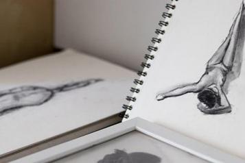 close up photograph of black and white charcoal sketches
