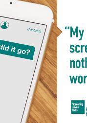 text with mobile phone notification reads 'my cervical screening was nothing to worry about'